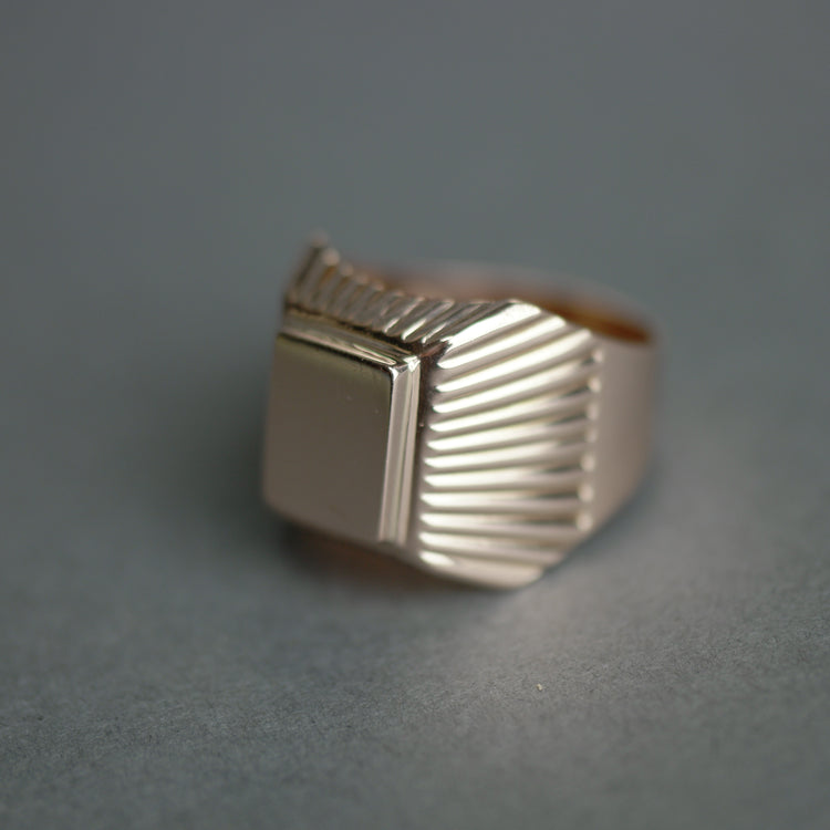 Vintage 14k Gold Wide Grooved Squared Signet Ring