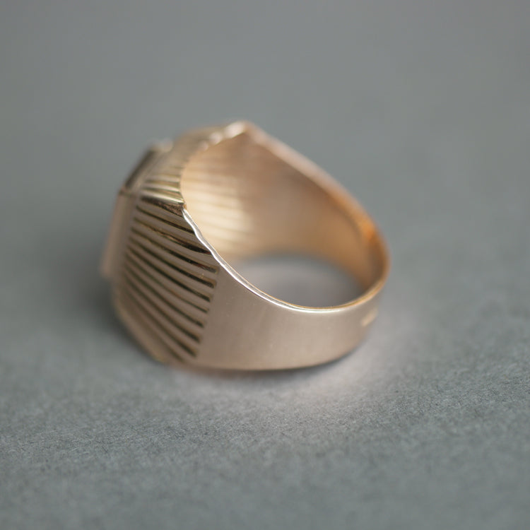 Vintage 14k Gold Wide Grooved Squared Signet Ring