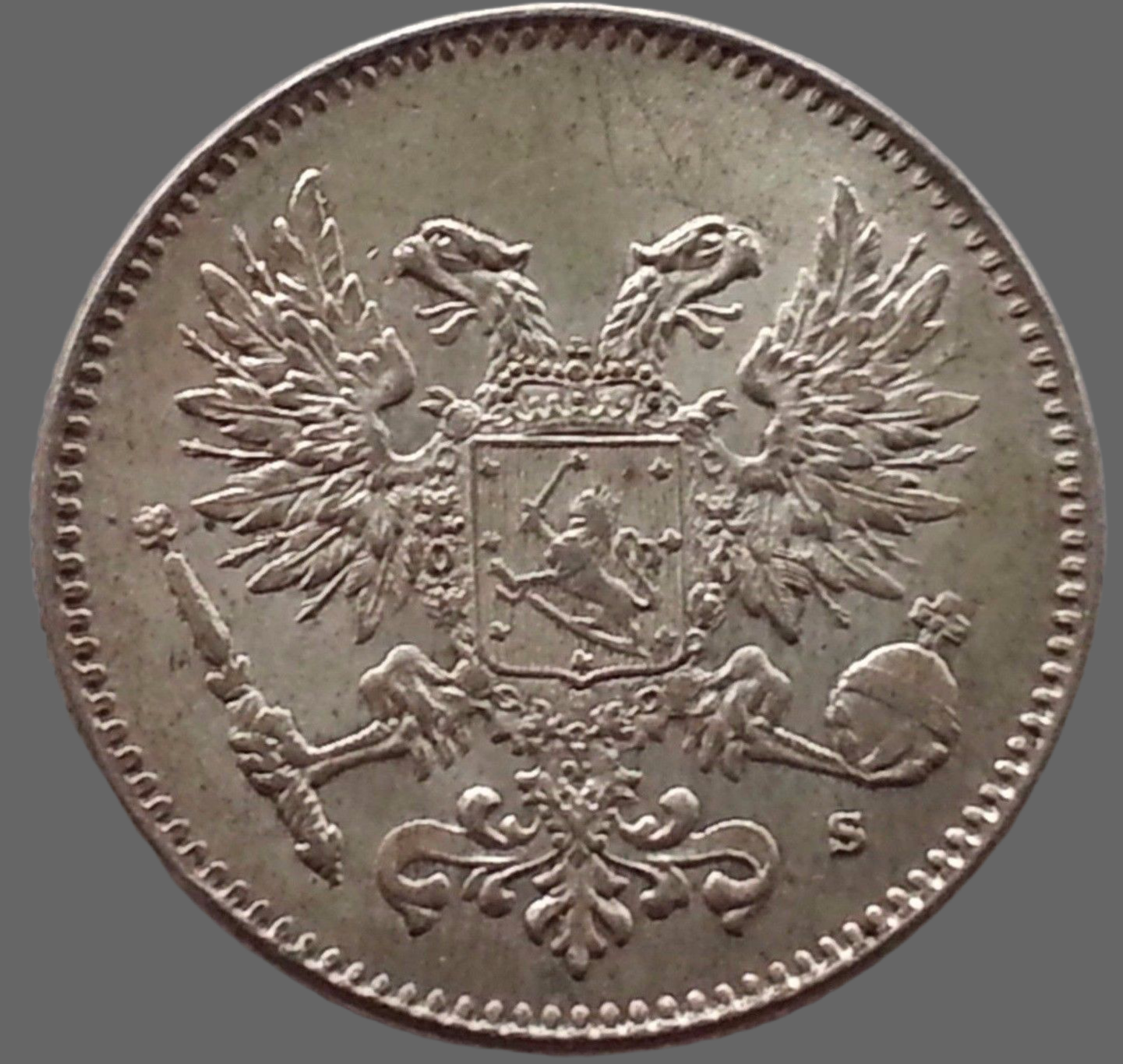 Antigua moneda de plata maciza de 1917 50 pennia kopeks Emperador Nicolás II del Imperio Ruso