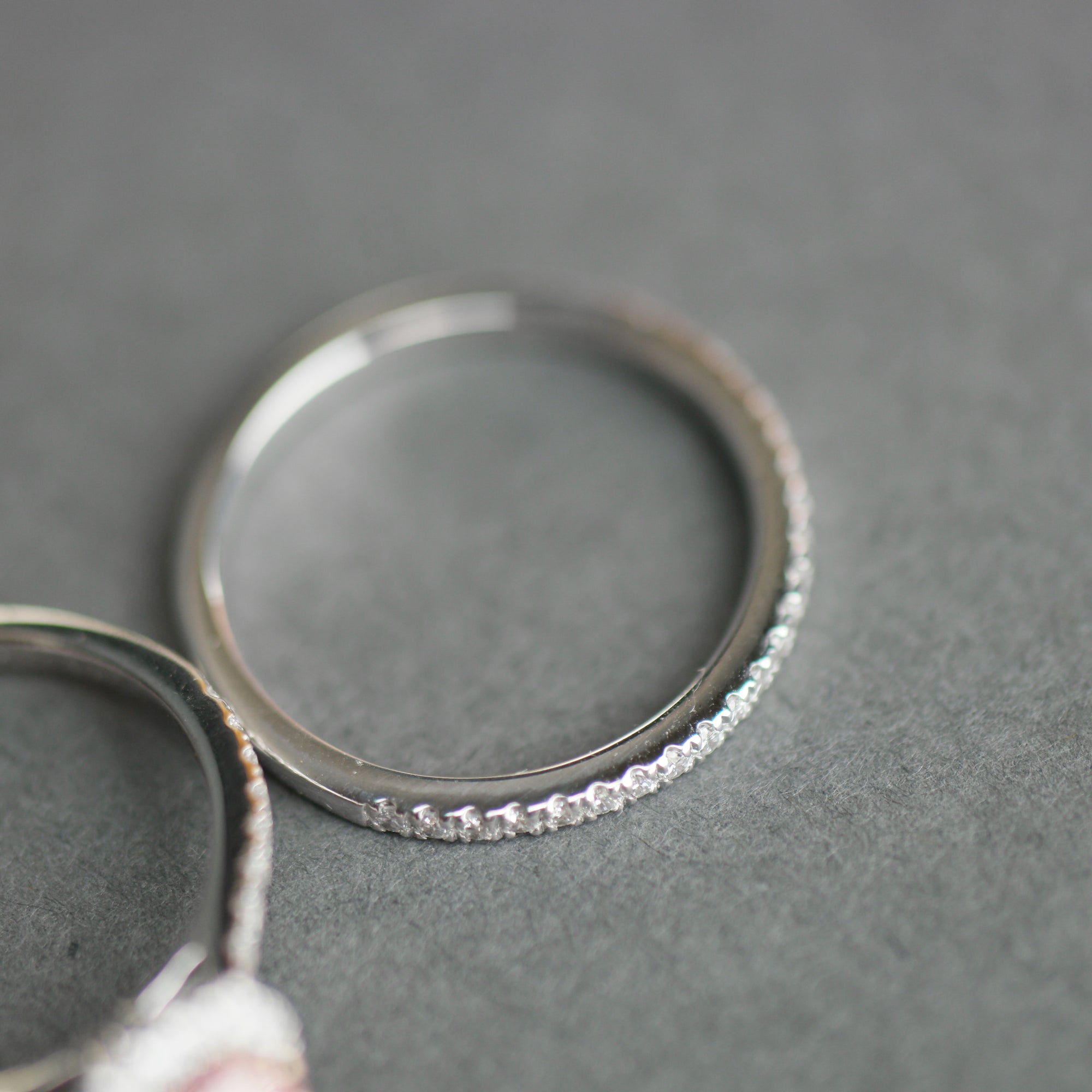 14ct White Gold 1.00ct Pink Cushion & 0.50ct White Round Lab-Grown Diamond Rings set