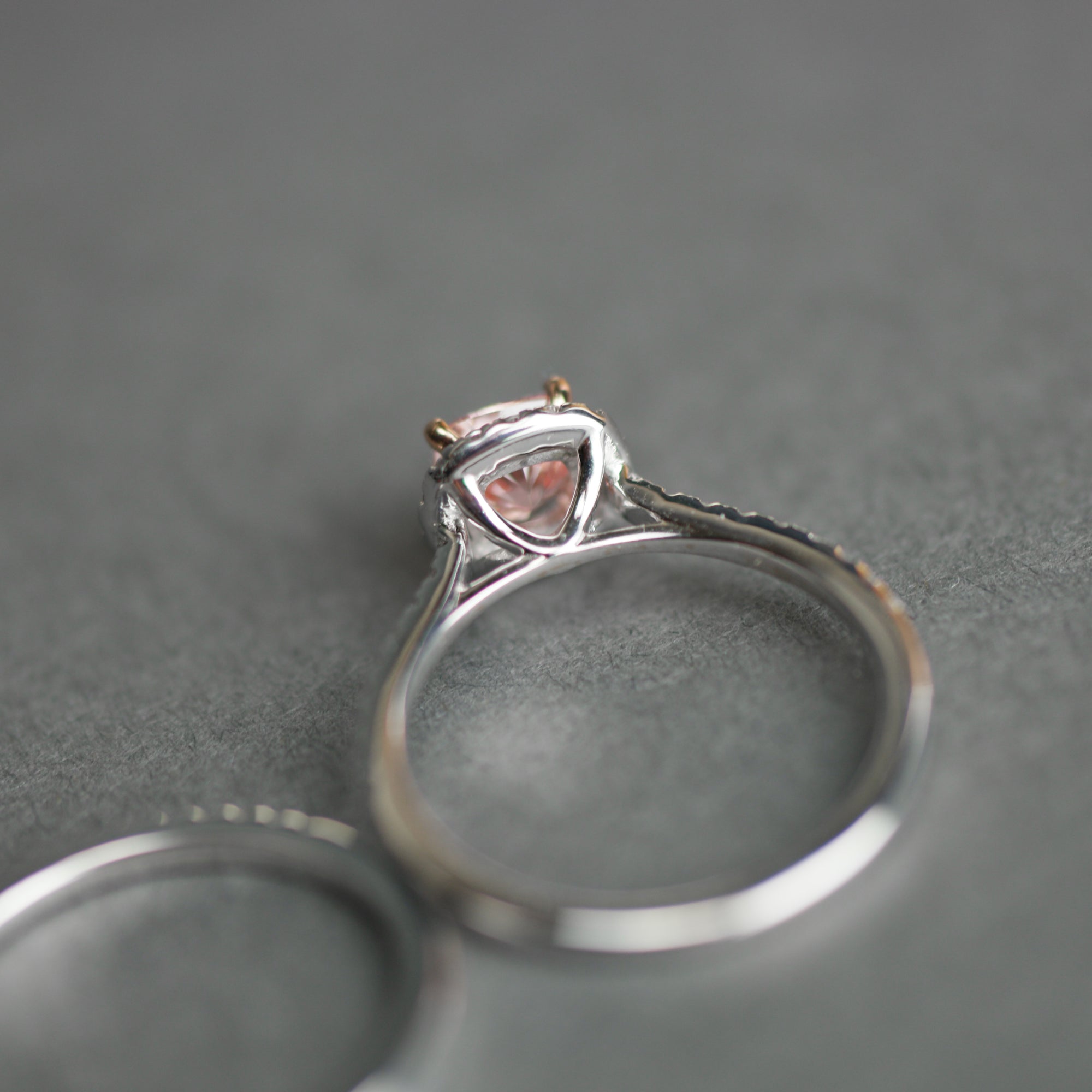 14ct White Gold 1.00ct Pink Cushion & 0.50ct White Round Lab-Grown Diamond Rings set