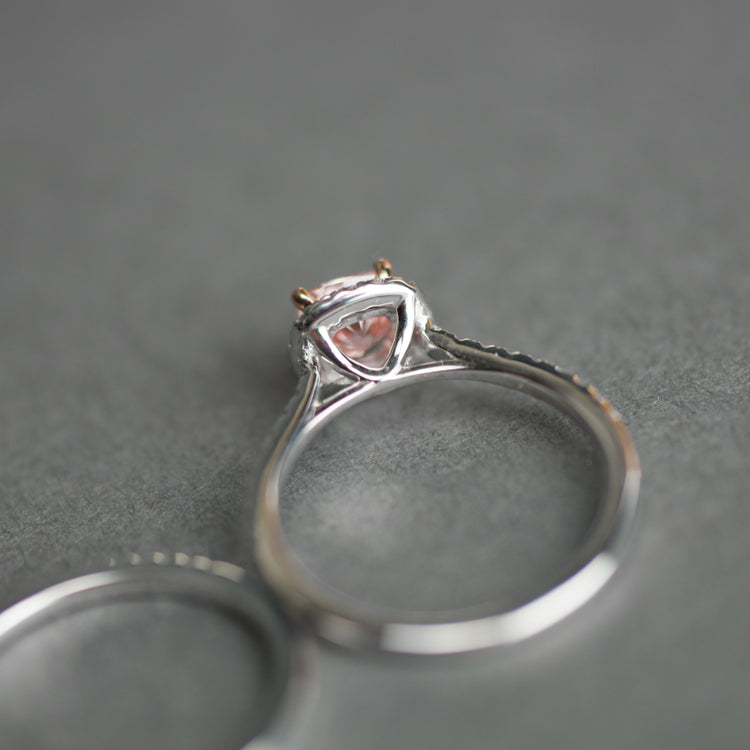 14ct White Gold 1.00ct Pink Cushion & 0.50ct White Round Lab-Grown Diamond Rings set