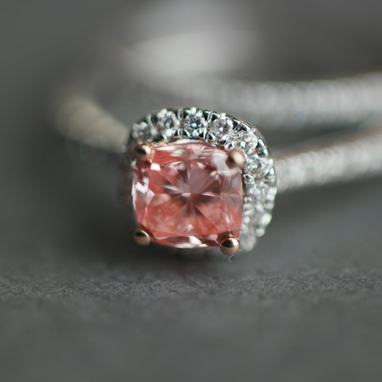 14ct White Gold 1.00ct Pink Cushion & 0.50ct White Round Lab-Grown Diamond Rings set