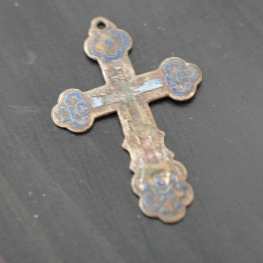 Antique solid enamel cross Russian Empire Orthodox old Believers