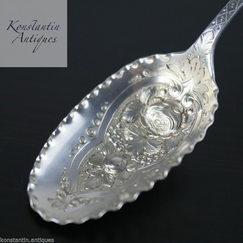 Antigua cuchara de bayas de plata de ley de 1903 Birmingham Nora Victoriana