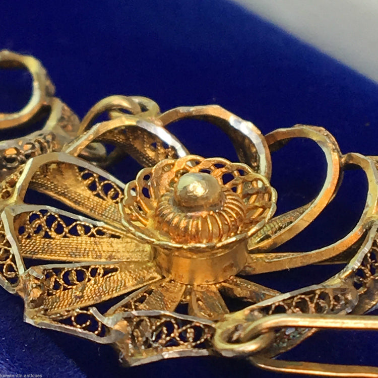 Vintage solid silver gold plated Portugal filigree bracelet