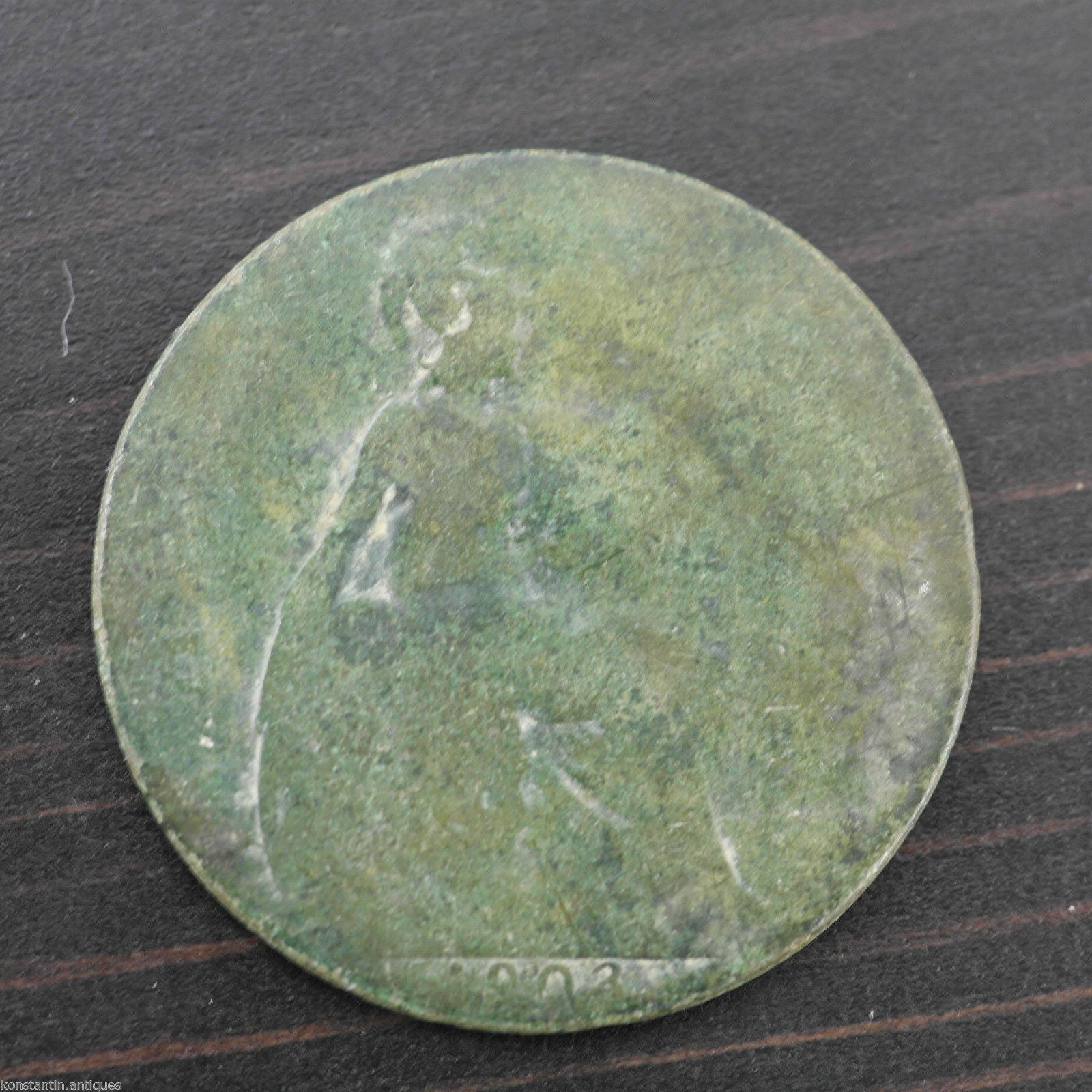 Moneda antigua de 1903 Halfpenny EF. Eduardo VII, Bronce con pátina