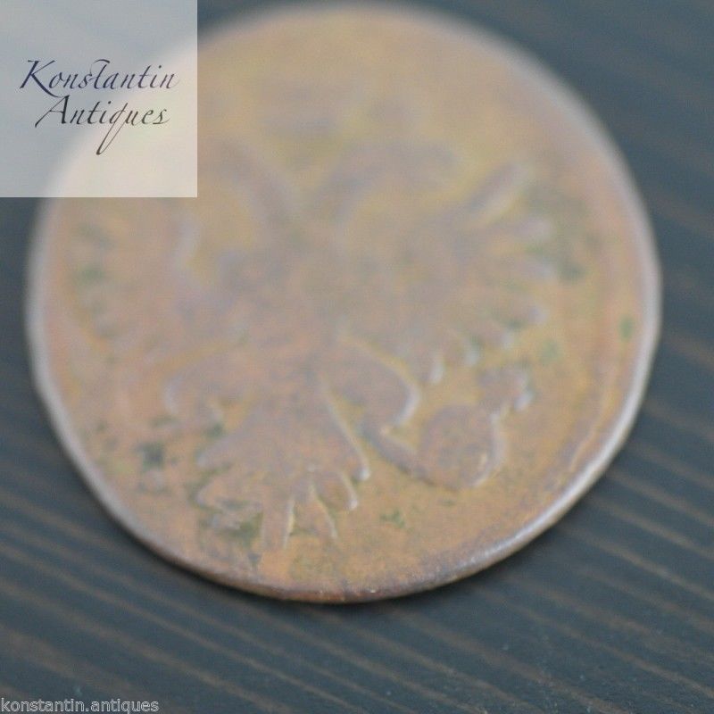 Antike Denga-Kopeken-Münze von 1735, Kaiser Anna des Russischen Reiches, 18. Jh
