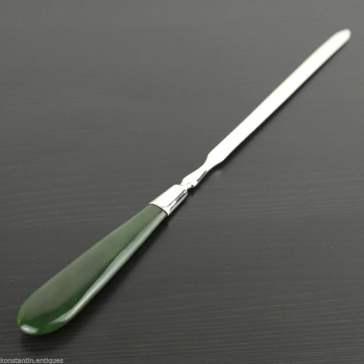 Antique 1905 solid silver letter opener with Nephrite handle London Edwardian