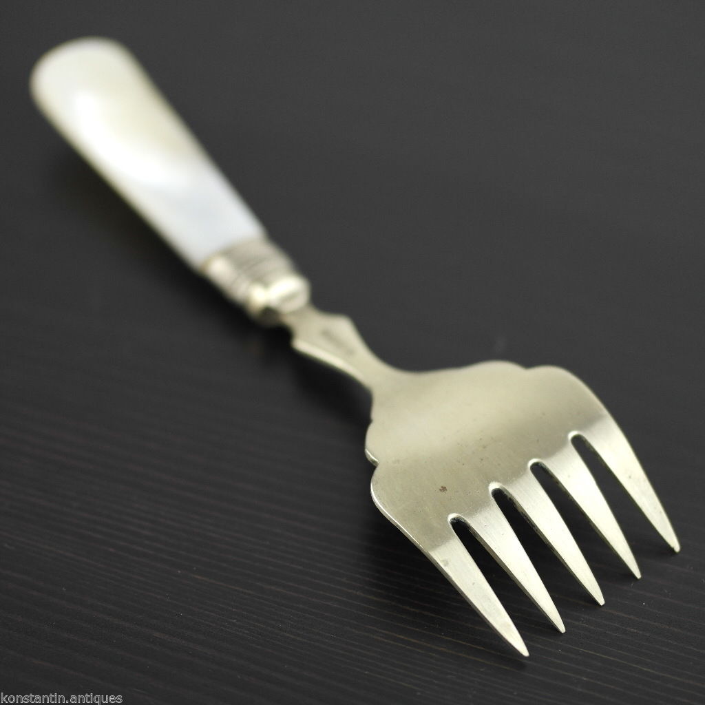 Antike Tischfischgabel mit Perlmuttgriff, Sheffield, versilbert