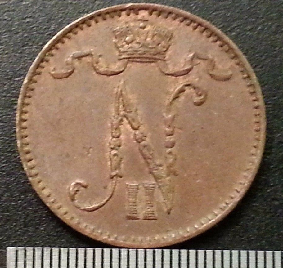 Moneda antigua de 1911 1 penni Emperador Nicolás II del Imperio Ruso SPB Finlandia