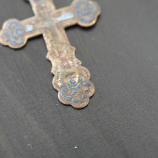 Antique solid enamel cross Russian Empire Orthodox old Believers