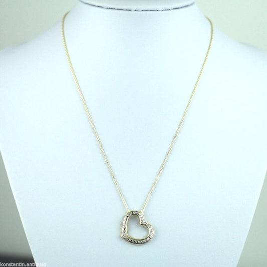 Sterling silver 18ct Gold over Heart pendant with diamonds on chain