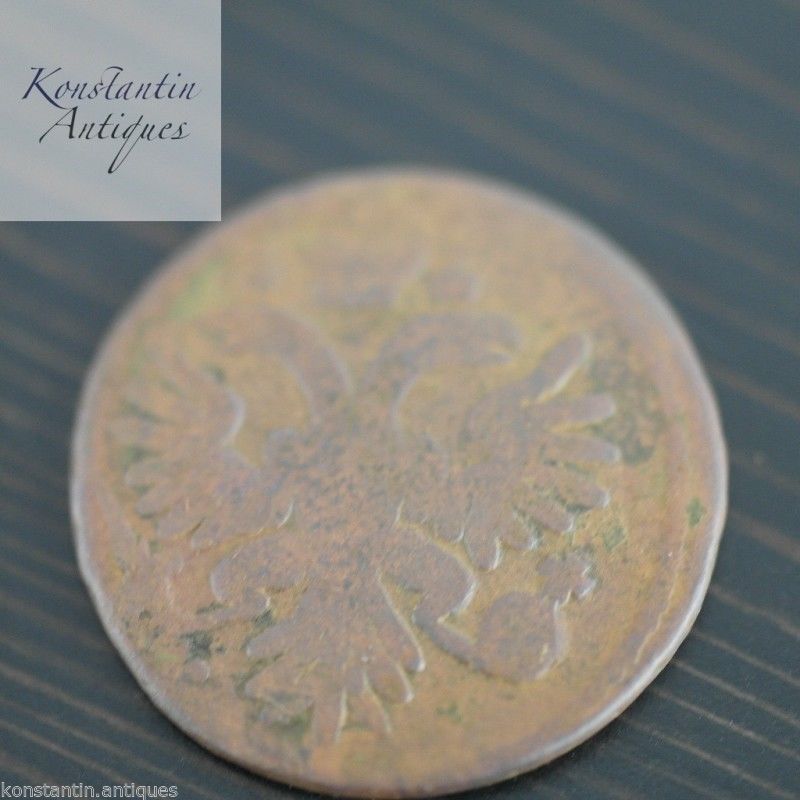 Antike Denga-Kopeken-Münze von 1735, Kaiser Anna des Russischen Reiches, 18. Jh