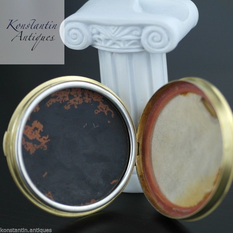 Vintage 1964 solid silver gold plated powder compact enamel porcelain 875 Russia