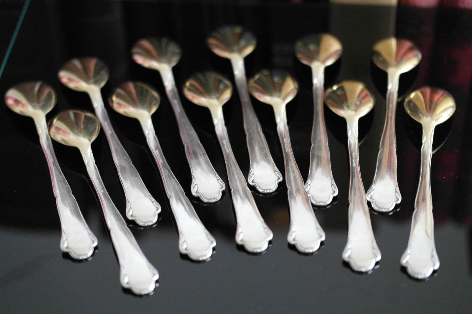 Juego de doce cucharas de plata maciza bañada en oro antiguo WMF Alemán