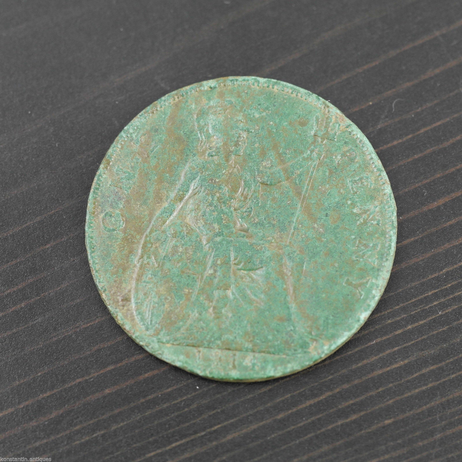 Antique 1914 bronze coin One penny George V British Empire with patina