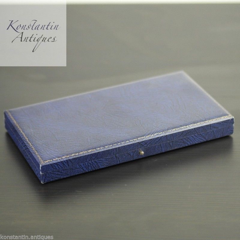 Caja azul antigua para juego de bautizo Tenedor y cuchara