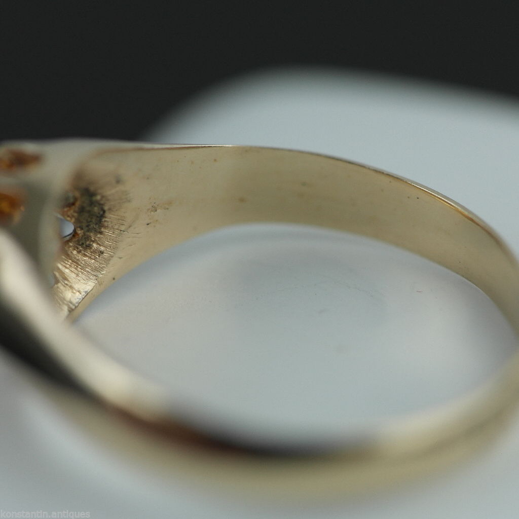 Anillo de oro antiguo de 14 quilates con topacio imperial talla brillante 56 Imperio Ruso