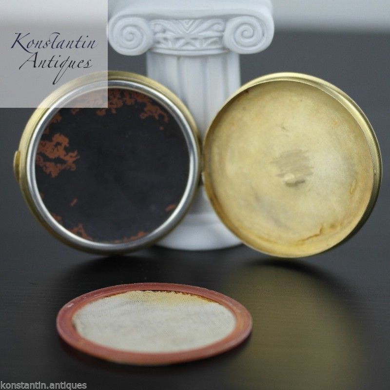Vintage 1964 solid silver gold plated powder compact enamel porcelain 875 Russia