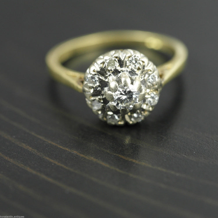 Vintage 18ct gold ring with brilliant cut diamonds cluster London