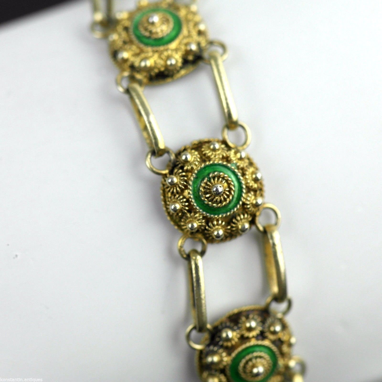 Antikes vergoldetes Guilloche-Emaille-Armband aus massivem Silber aus dem 20. Jh. Proto 833
