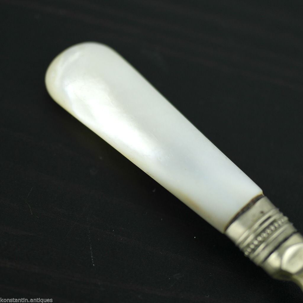 Antike Tischfischgabel mit Perlmuttgriff, Sheffield, versilbert