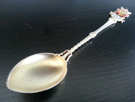 Antique enamel gold plated sterling silver spoon Brussels Belgium 800