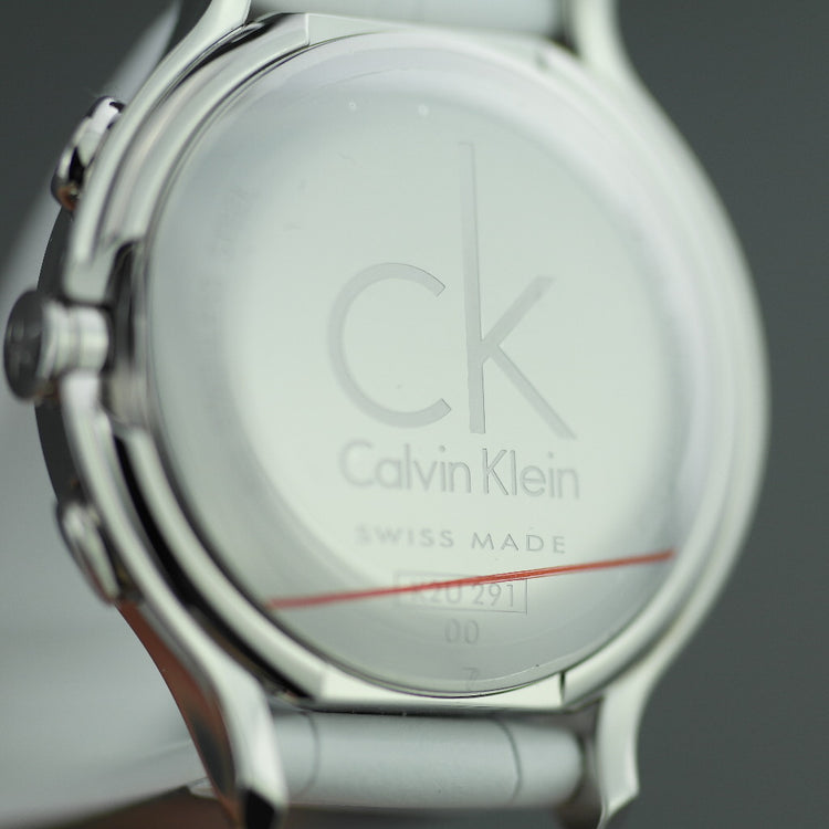 Calvin Klein Small Chronograph wristwatch with white leather strap