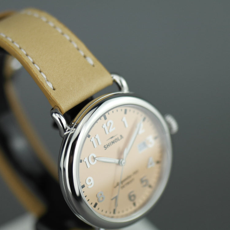 Shinola The Runwell wristwatch with copper dial and Aniline Latigo Leather strap