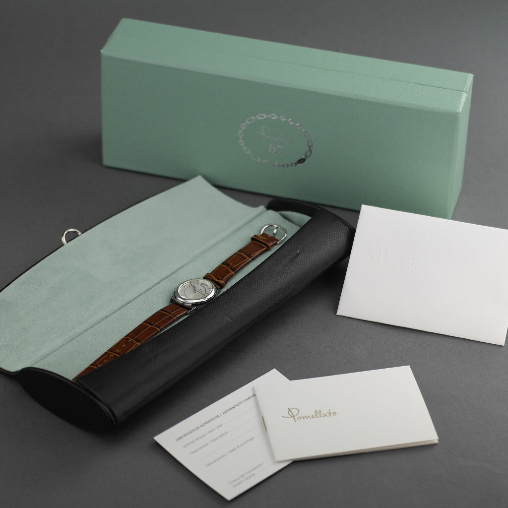Pomellato 67 Limited Edition Damenarmbanduhr mit Diamanten und braunem Armband