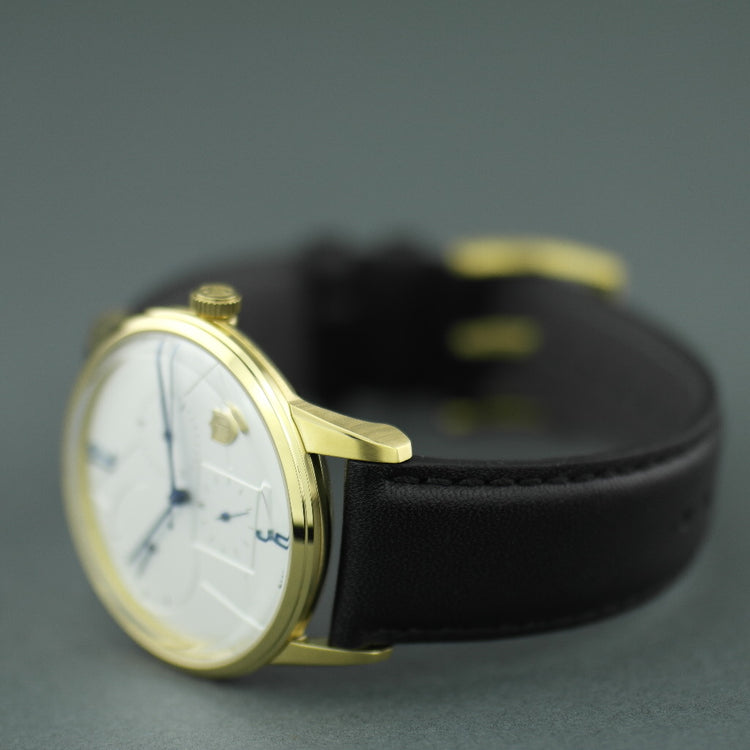 DuFa Weimar Calendar Gents gold plated watch with black leather strap