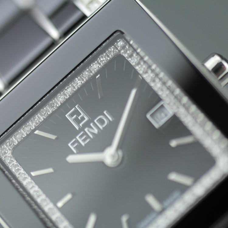 Fendi Orologi Quadro Black Ceramic and Diamonds Swiss wrist watch