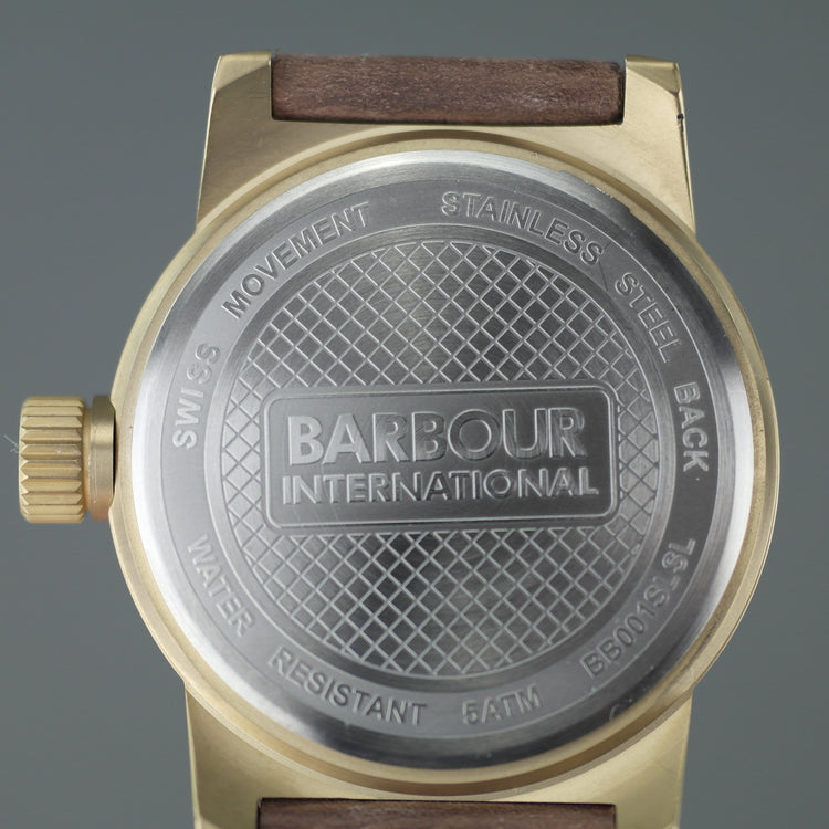 Barbour International Halsted wrist watch brown dial with date and leather strap