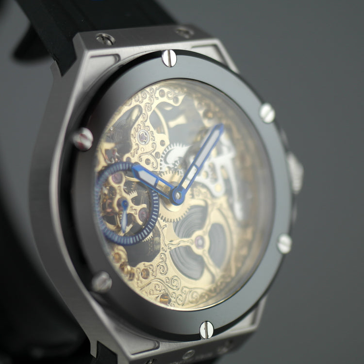 Constantin Weisz Skeleton mechanical wrist watch with black silicone strap