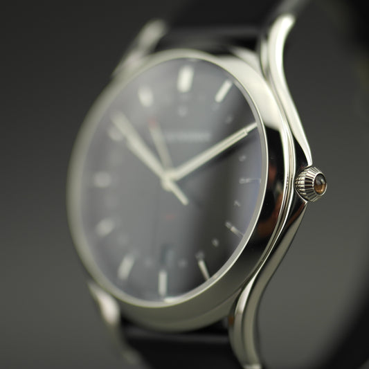 Emporio Armani classic GMT Swiss Quartz men's wrist watch black leather
