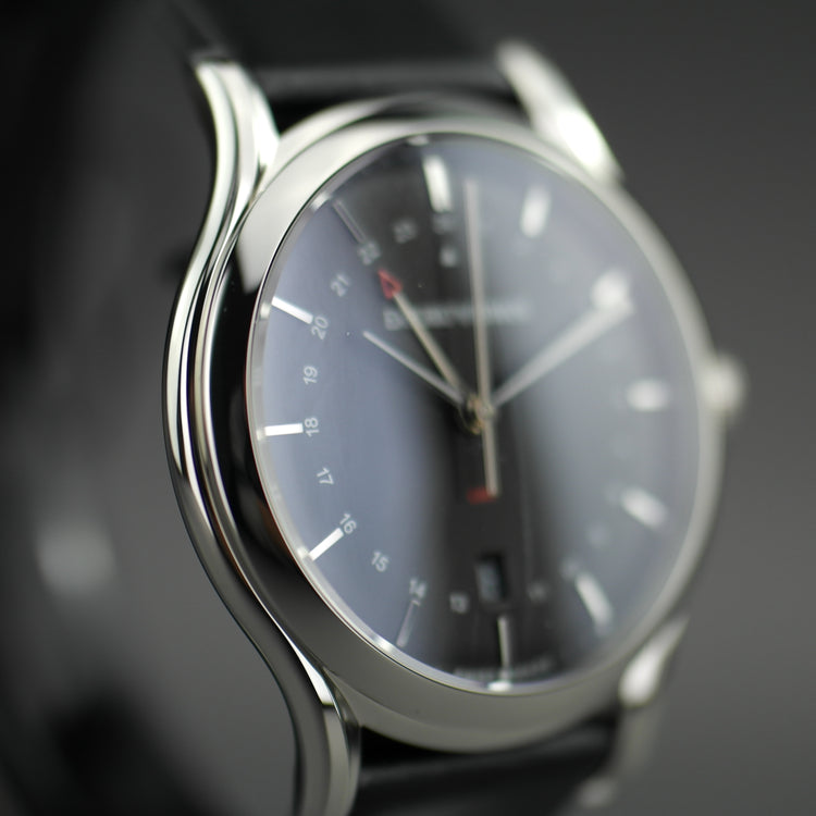 Emporio Armani classic GMT Swiss Quartz men's wrist watch black leather