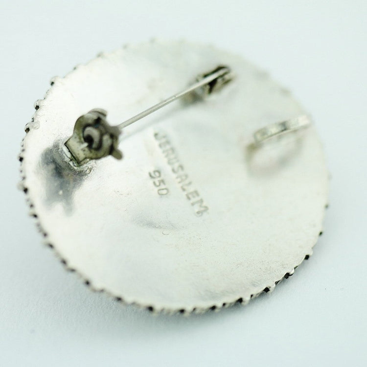 Vintage solid silver pin brooch with Tiger Eye gemstone cabochon Jerusalem 950