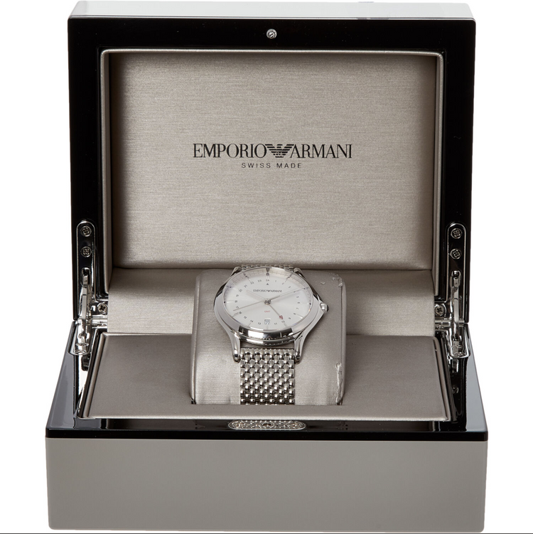 Emporio Armani Swiss GMT Men's wrist watch mesh style stainless steel bracelet