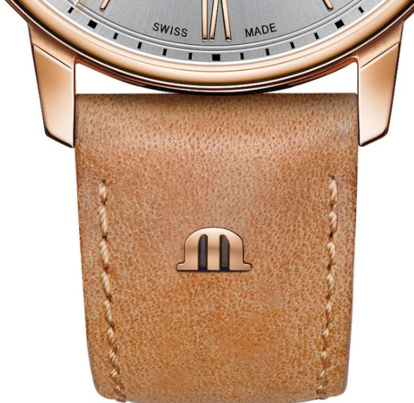 Maurice Lacroix, in der Schweiz hergestellte, vergoldete Eliros Gent-Armbanduhr mit Lederarmband