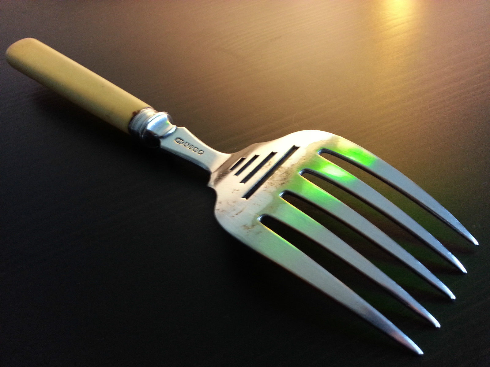 Antique silver plated ornamented serving fork British Empire