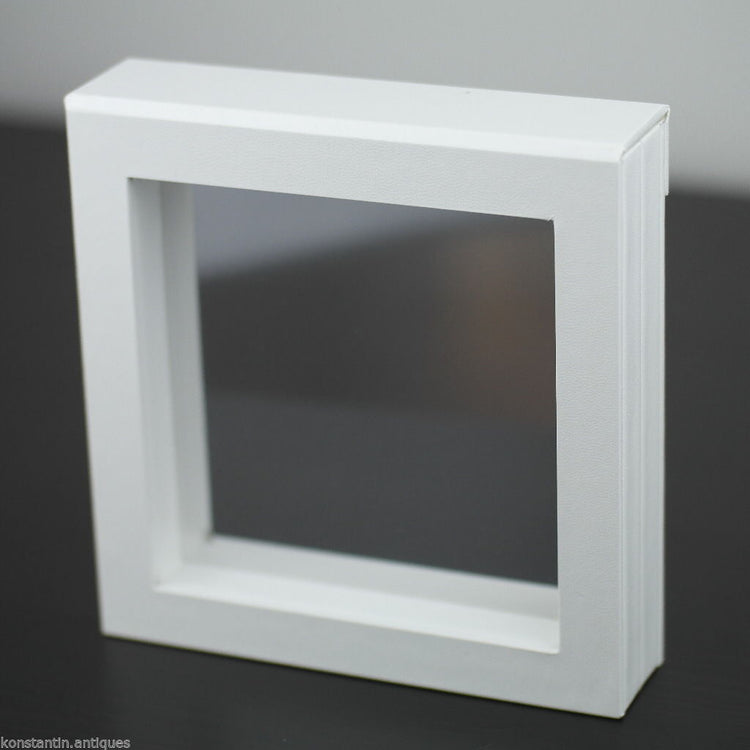 Display frame white faux leather box with clear membrane 100x100x25