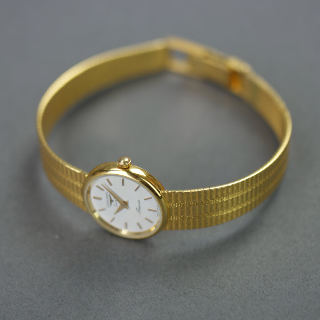 Longines Presence ladies quartz wristwatch 9ct gold case and bracelet