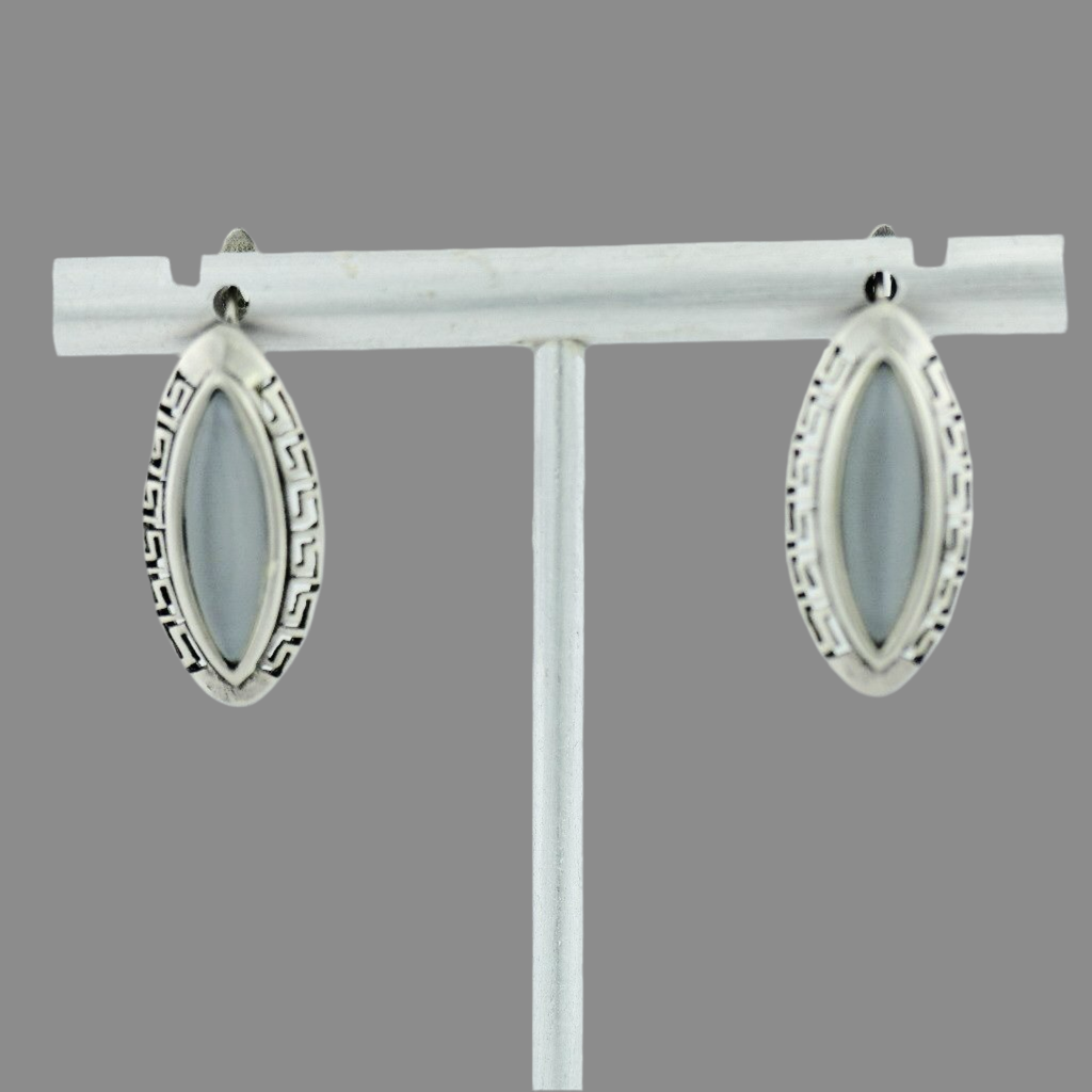 Vintage sterling silver earrings moon stone 925 great solid gift Greek key