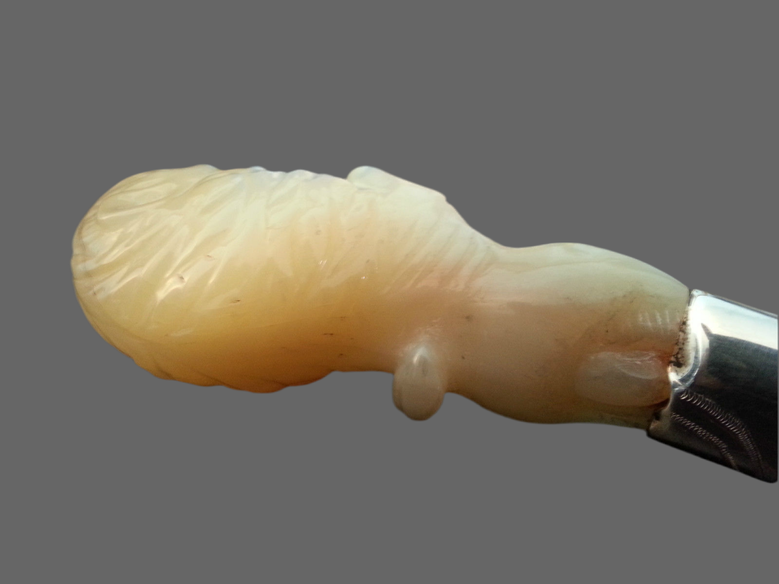 Vintage sterling silver letter opener Mother of pearl lion beast handle