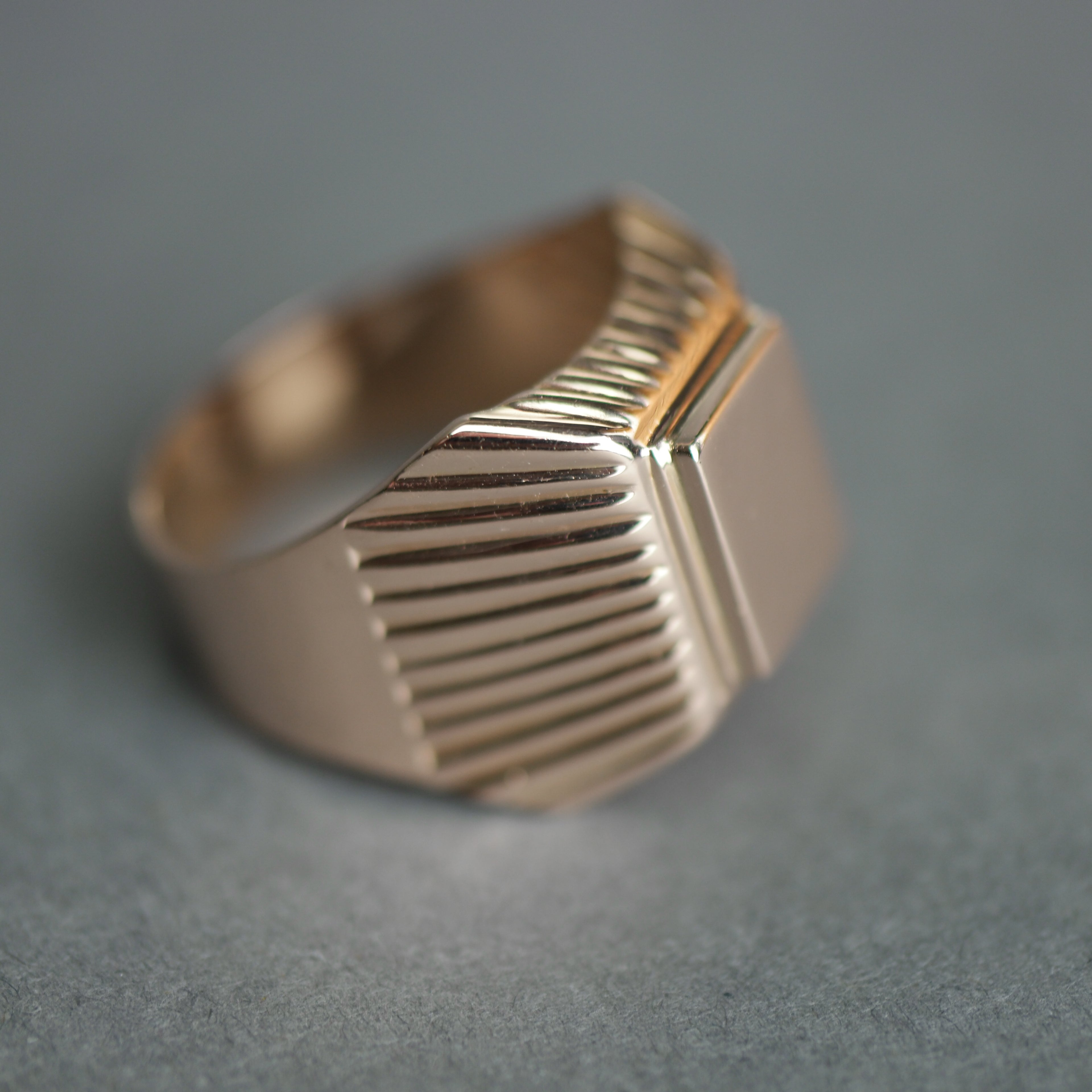 Vintage 14k Gold Wide Grooved Squared Signet Ring