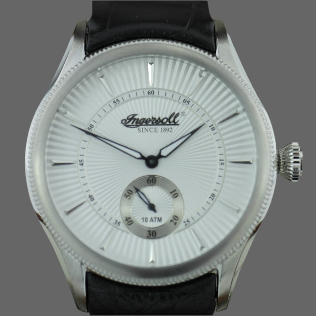 Reloj de pulsera Ingersoll Bloomsbury con correa de piel negra.