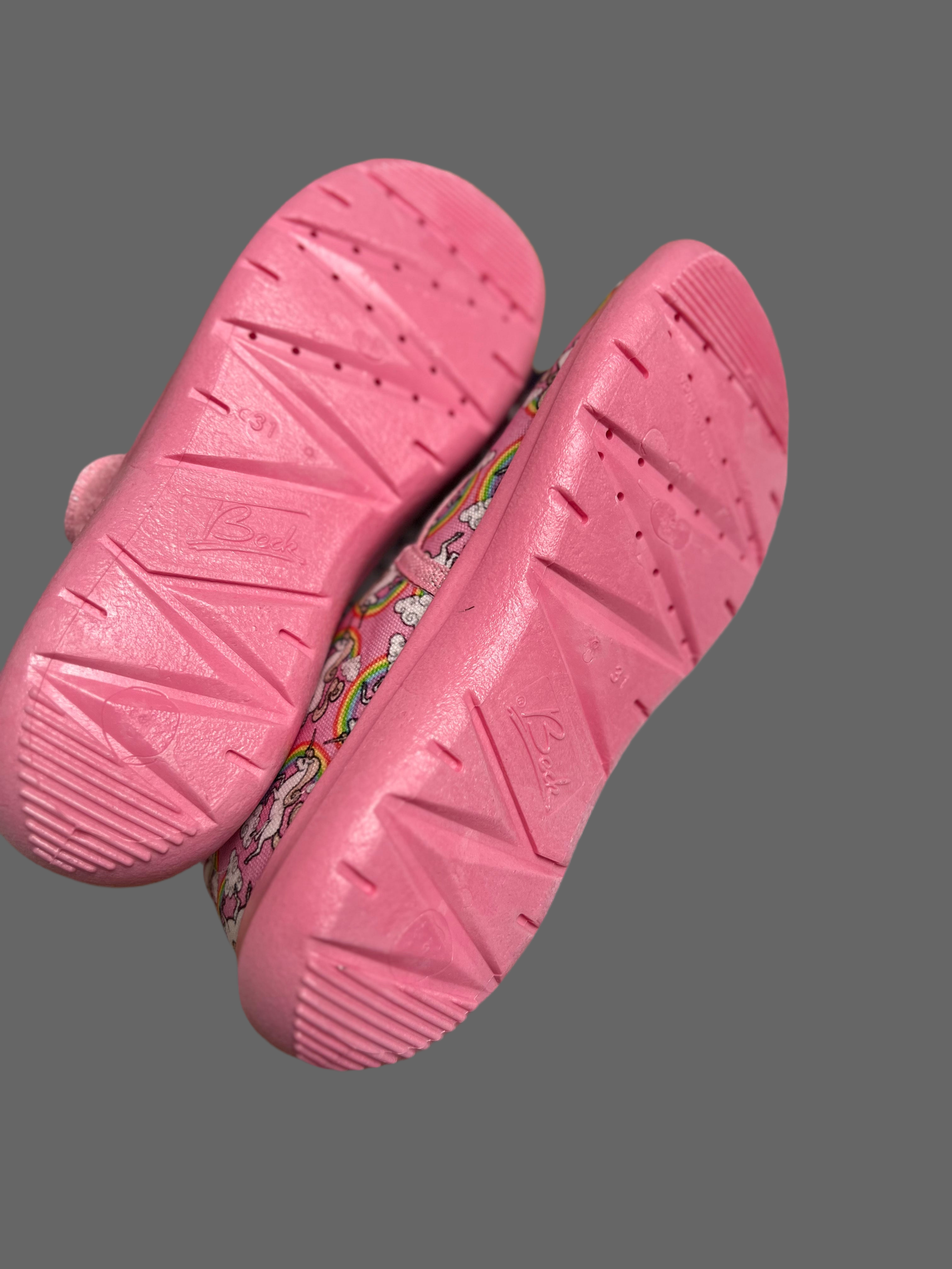 Beck Cotton Rainbow Pink Shoes White Unicorns UK kids Size 12 EU 31 slippers great for dancing or climbing