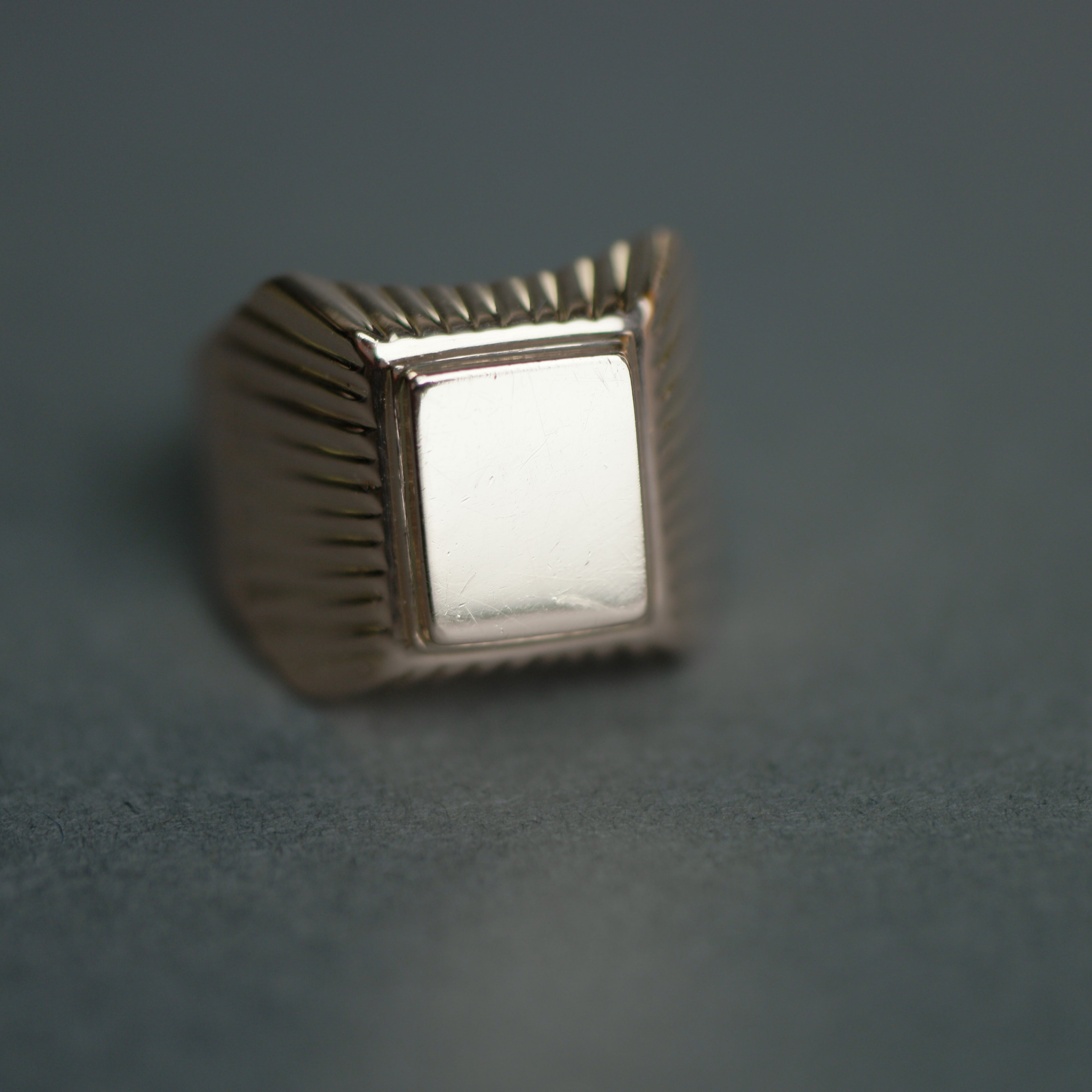 Vintage 14k Gold Wide Grooved Squared Signet Ring