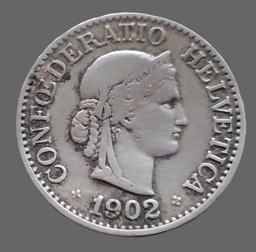 Moneda antigua de 1902 Suiza 10 Rappen Suiza CONFŒDERATIO Helvetica